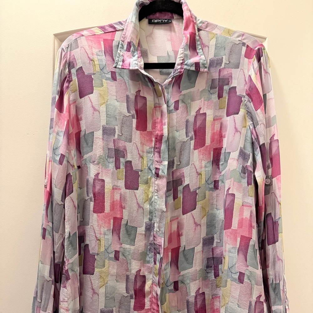 Apny Pink Abstract Print Button-Down Shirt